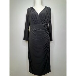 Lauren Ralph Lauren Black 3/4 Sleeve Body Con Midi Stretch Jersey Dress Size 16